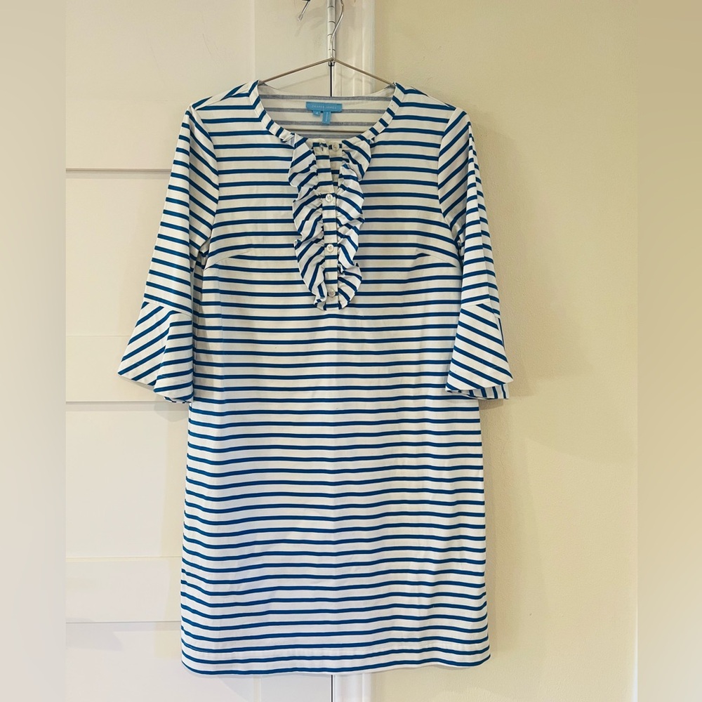 Draper James Blue and White Striped Women's Mini Dress Size 4 EUC